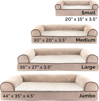 Orthopedic Dog Bed for Medium/Small Dogs W/ Removable Bolsters & Washable Cover, for Dogs up to 35 Lbs - Sherpa & Chenille Sofa - Cream, Medium