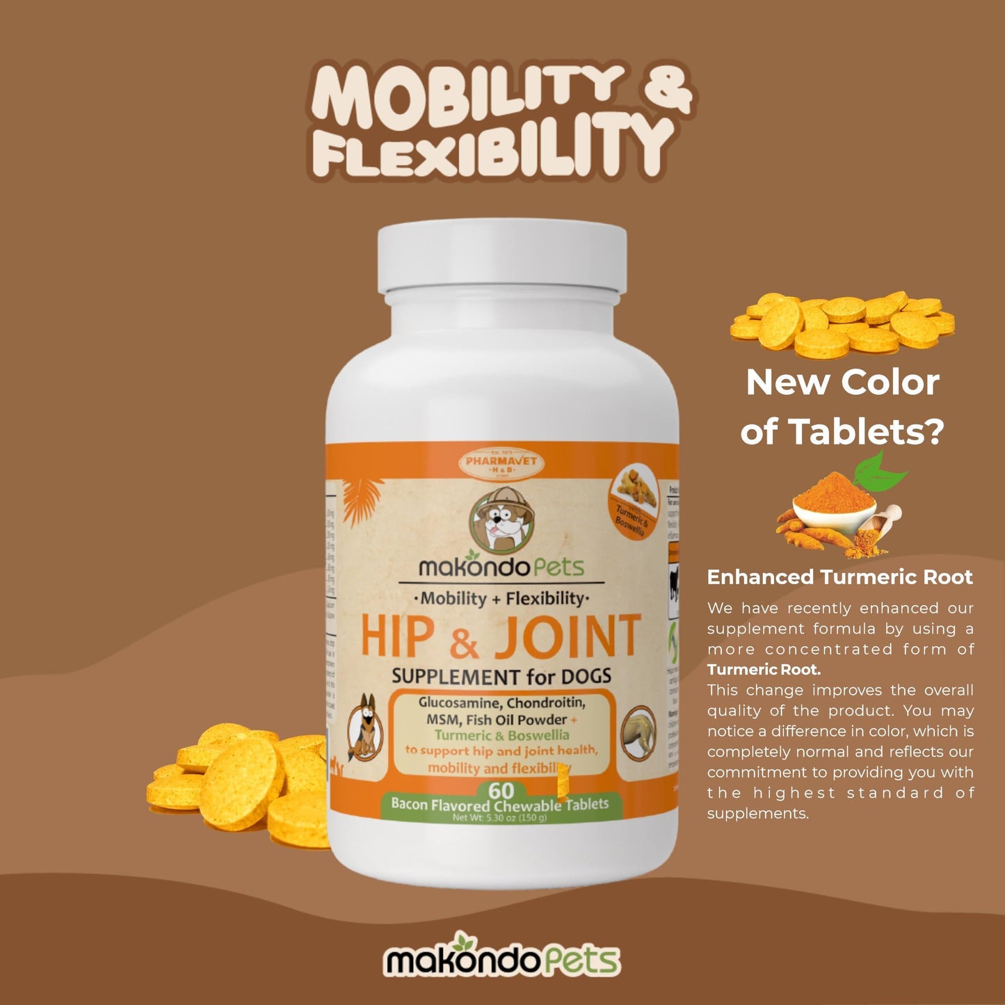 Hip and Joint Supplement for Dogs with Chondroitin Collagen and Turmeric